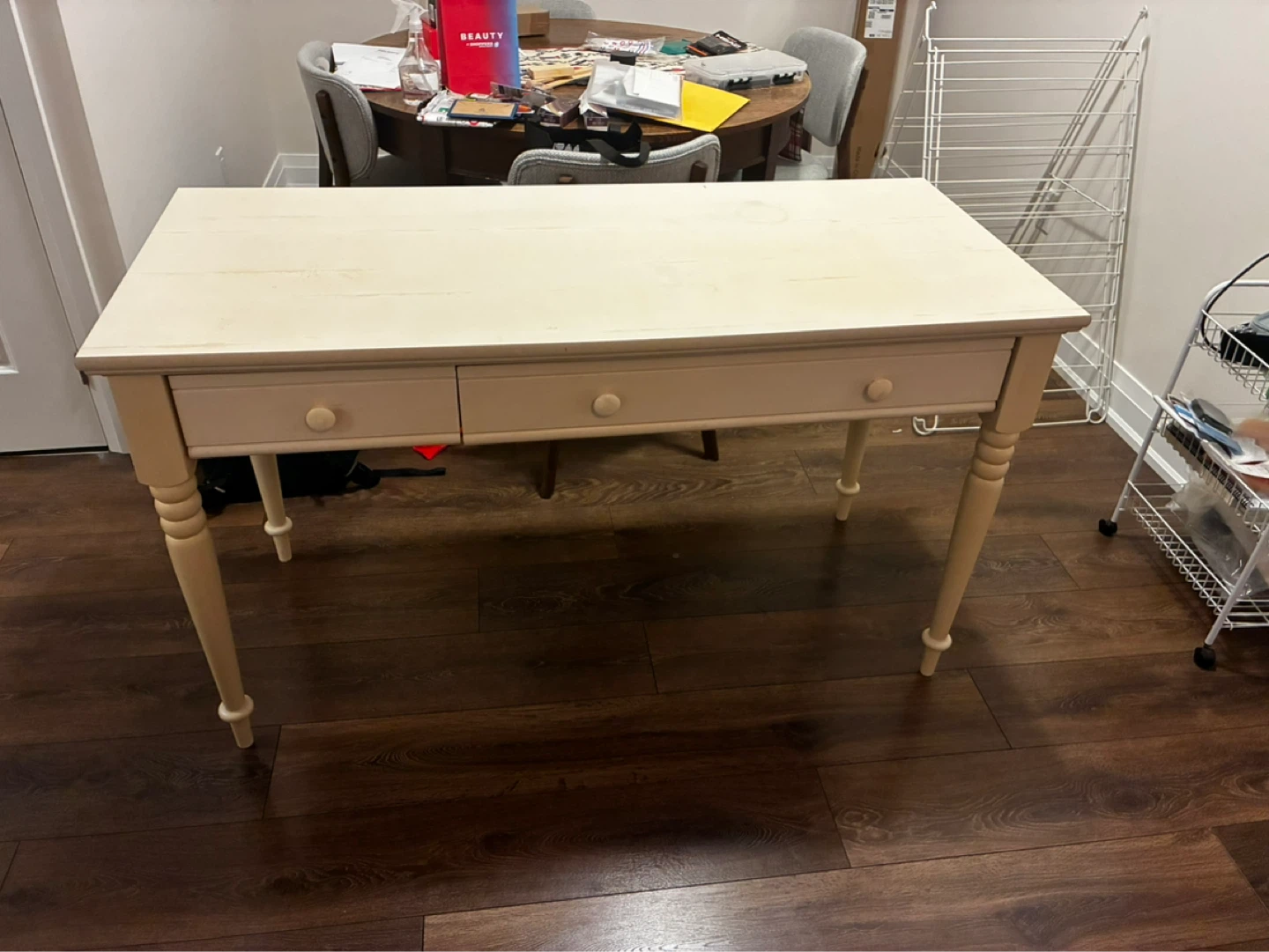 Cream solid desk with 2 Drawers - photo 3