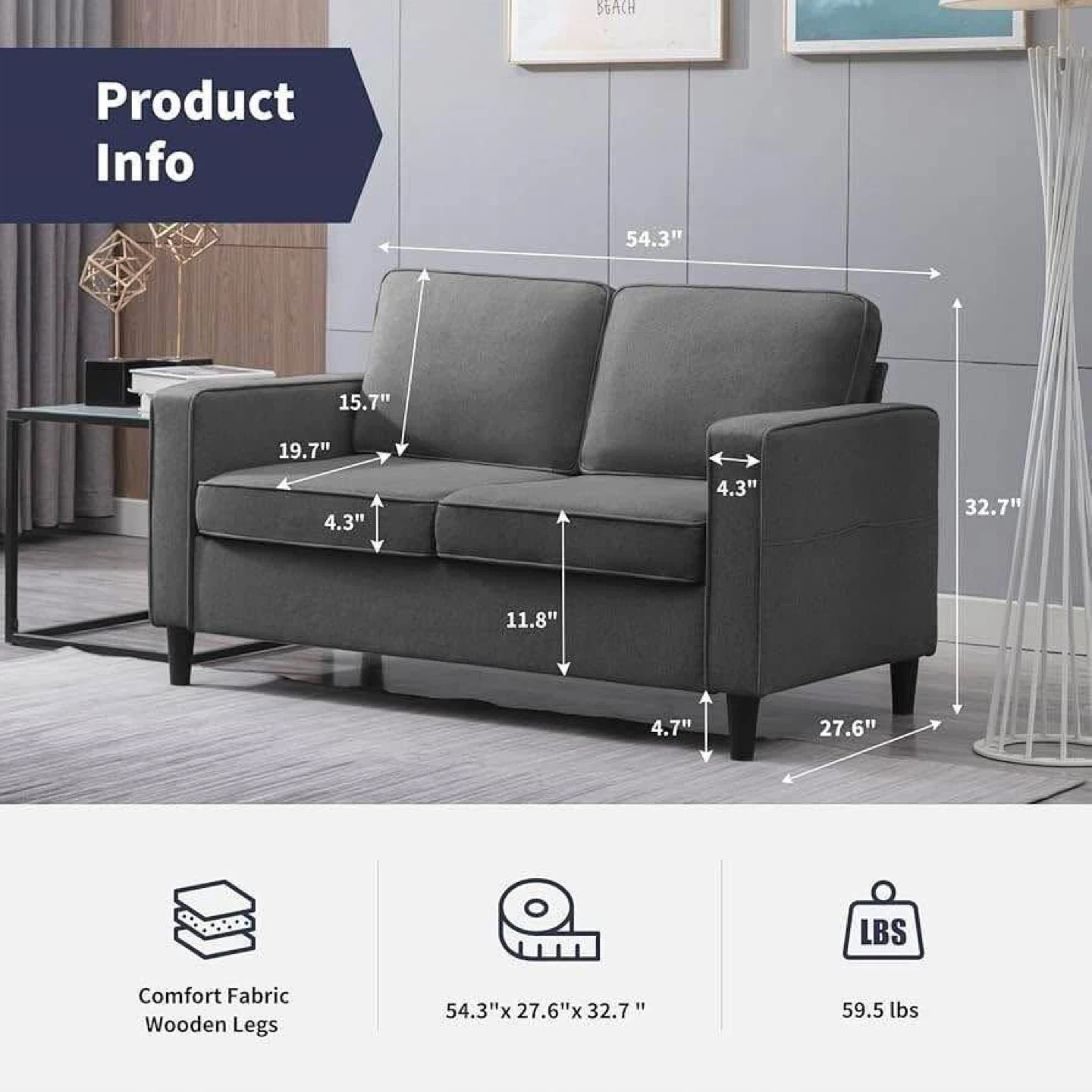 Grey Loveseat Sofa - photo 2