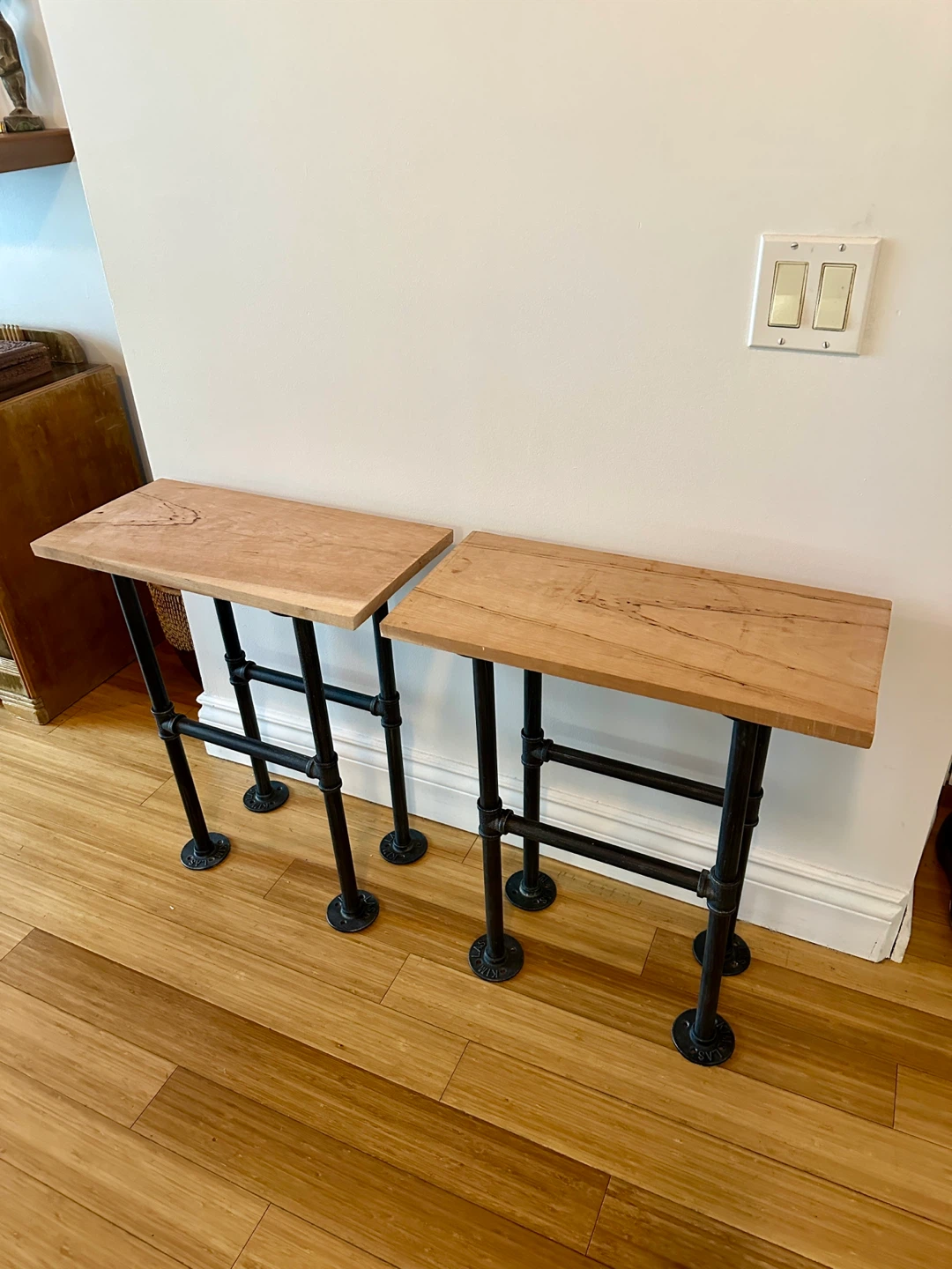 2 VINTAGE NIGHT STAND / SIDE TABLES RECLAIMED WOOD STEEL PIPE - photo 5