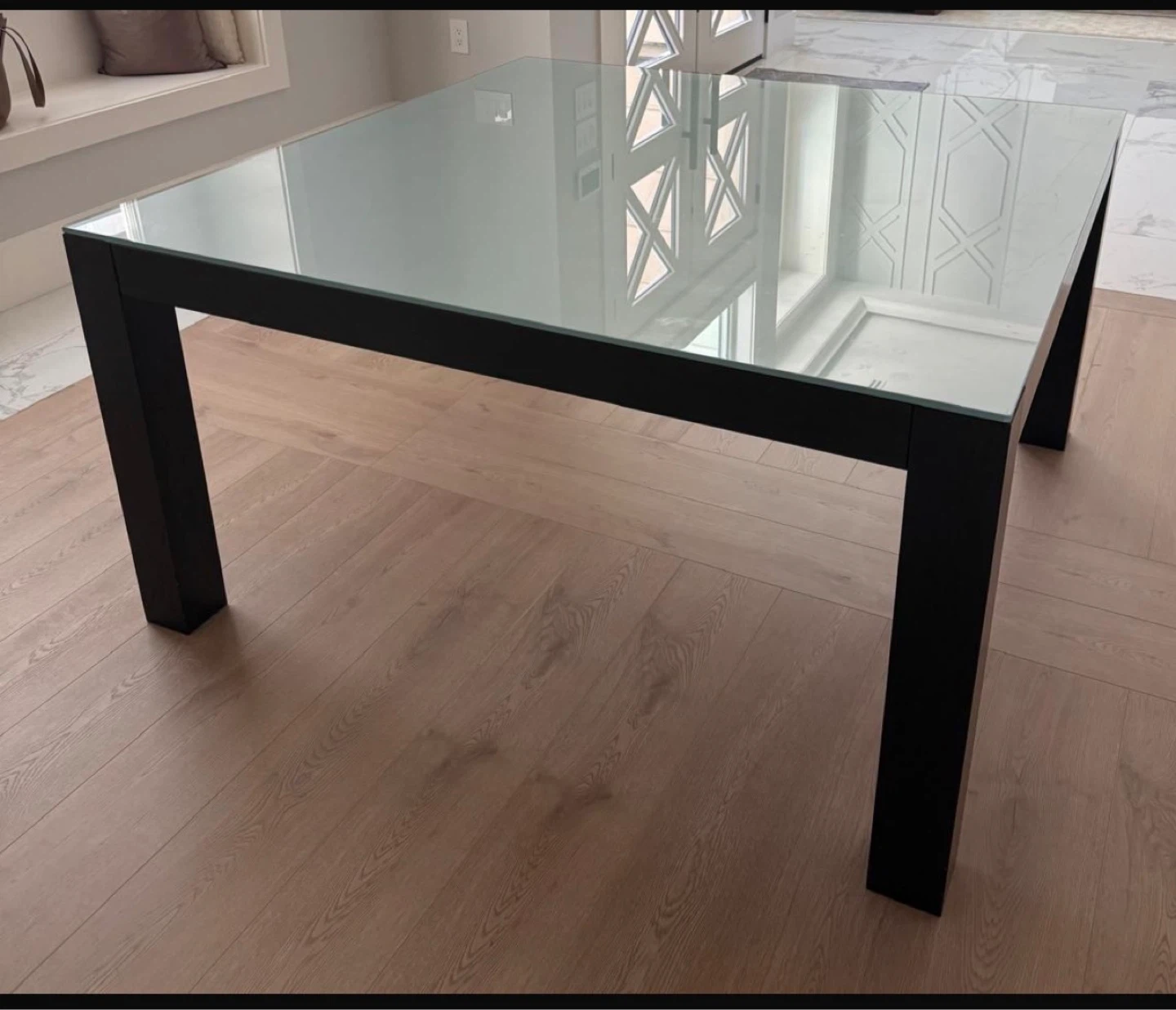 Square Glass Top Dining Table with Dark Wood Base - photo 5