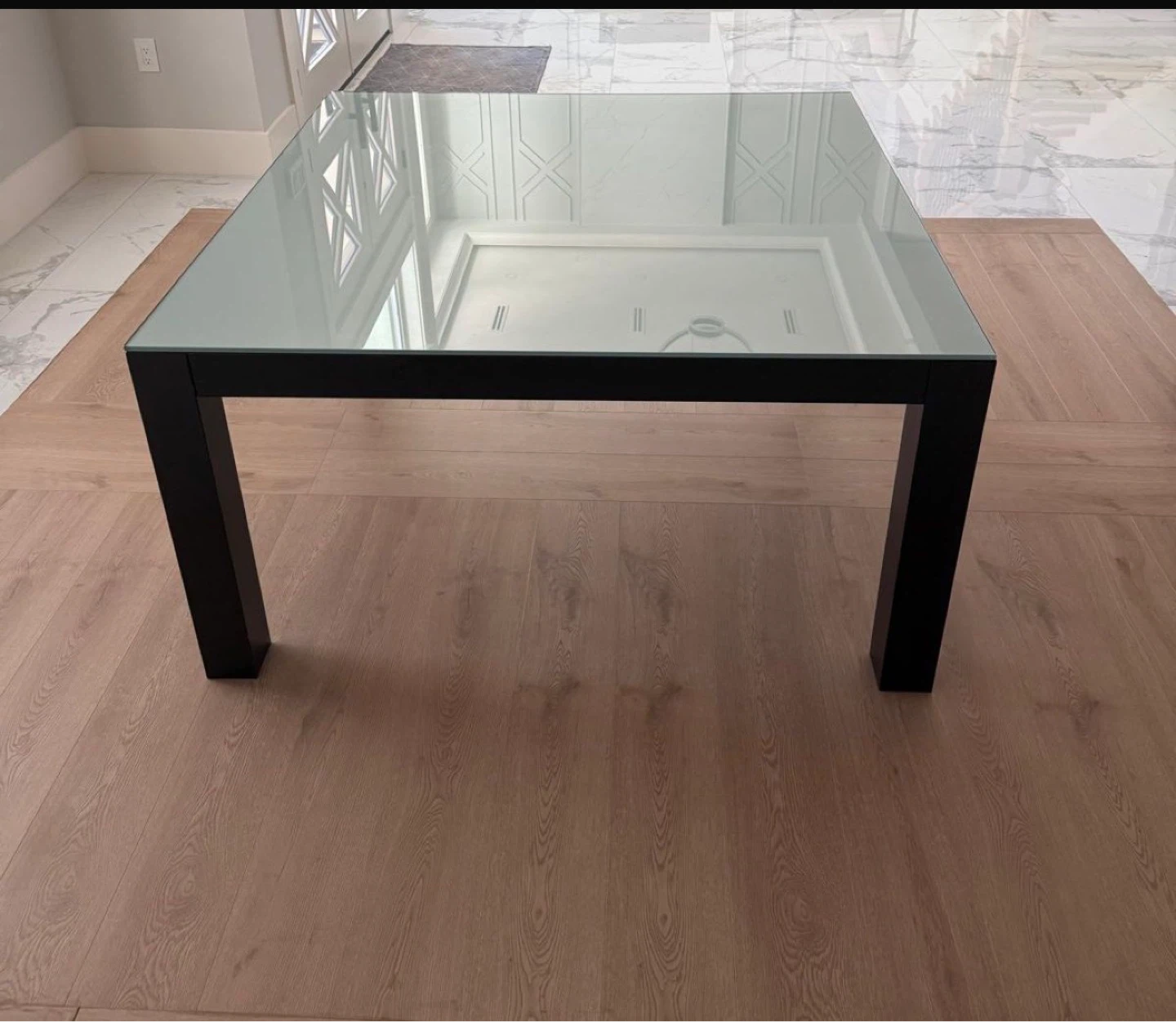 Square Glass Top Dining Table with Dark Wood Base - photo 4