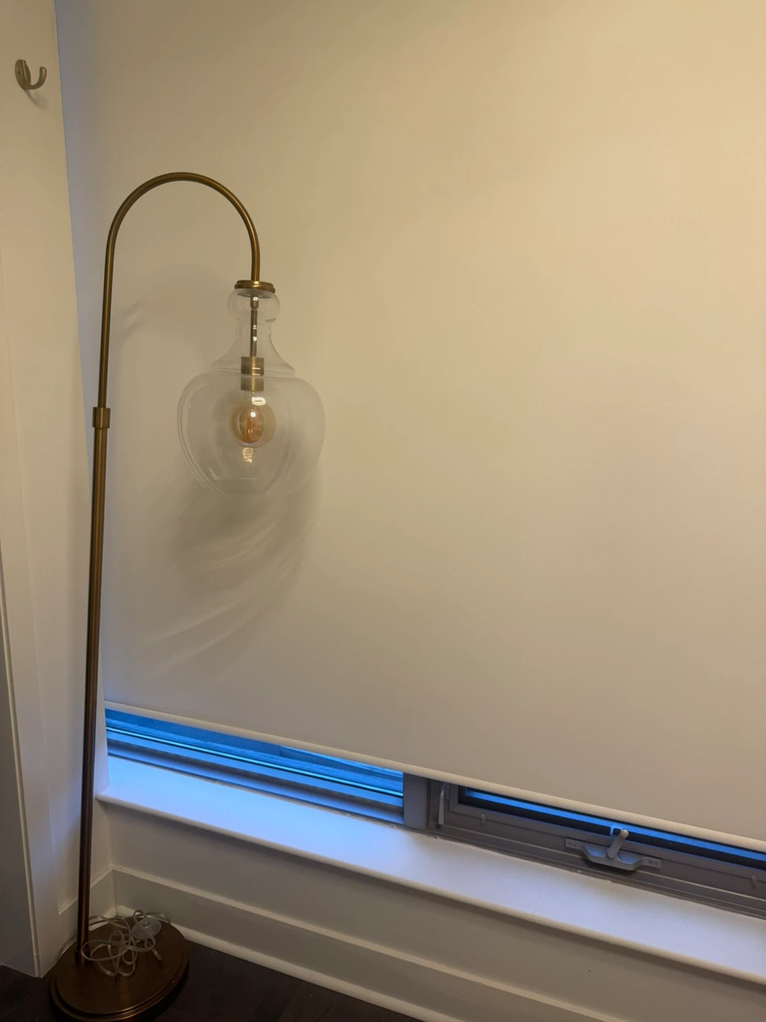 Glass & Brass Arc Floor Lamp with Edison Bulb