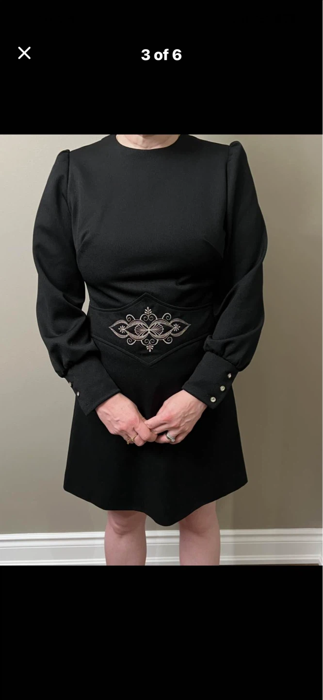 Crimpene Black Polyester Dress with Embroidered Detail