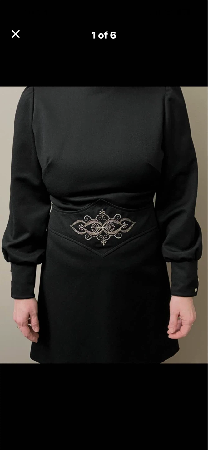 Crimpene Black Polyester Dress with Embroidered Detail - photo 2