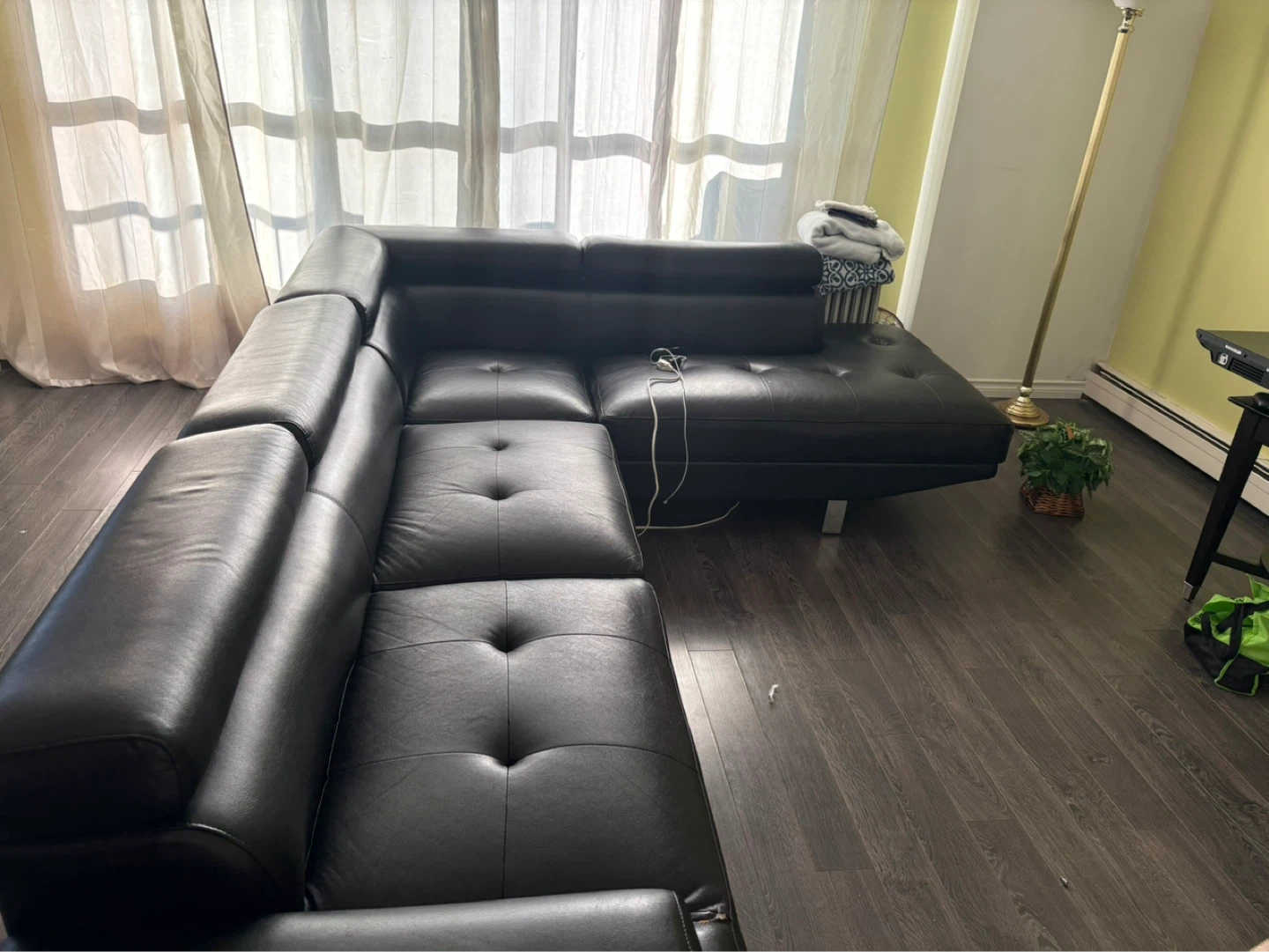 Black Faux Leather Sectional Sofa