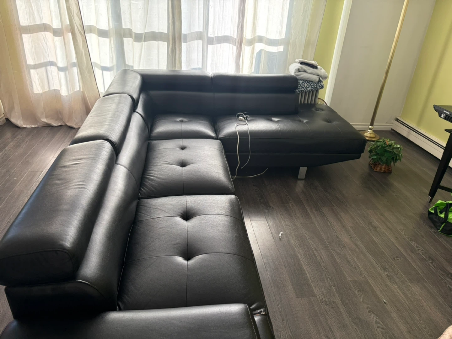 Black Faux Leather Sectional Sofa - photo 2