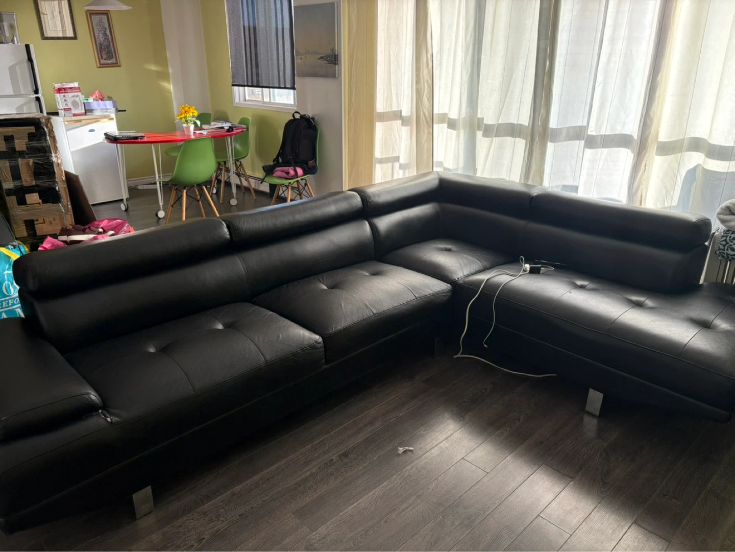 Black Faux Leather Sectional Sofa - photo 3