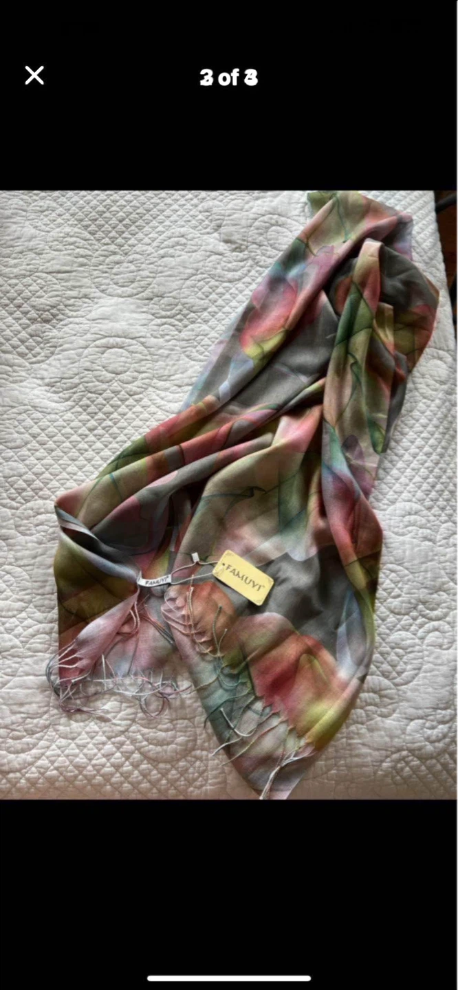 Floral Pattern Scarf with Fringed Edges - photo 2
