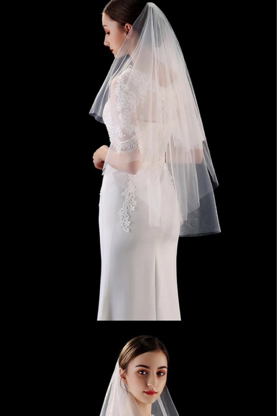 White Bridal Veil with Comb - photo 3