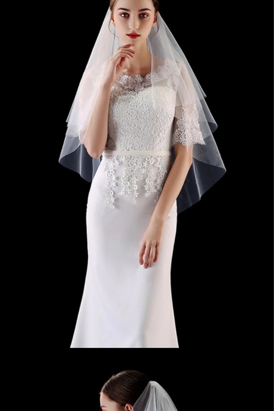 White Bridal Veil with Comb - photo 2