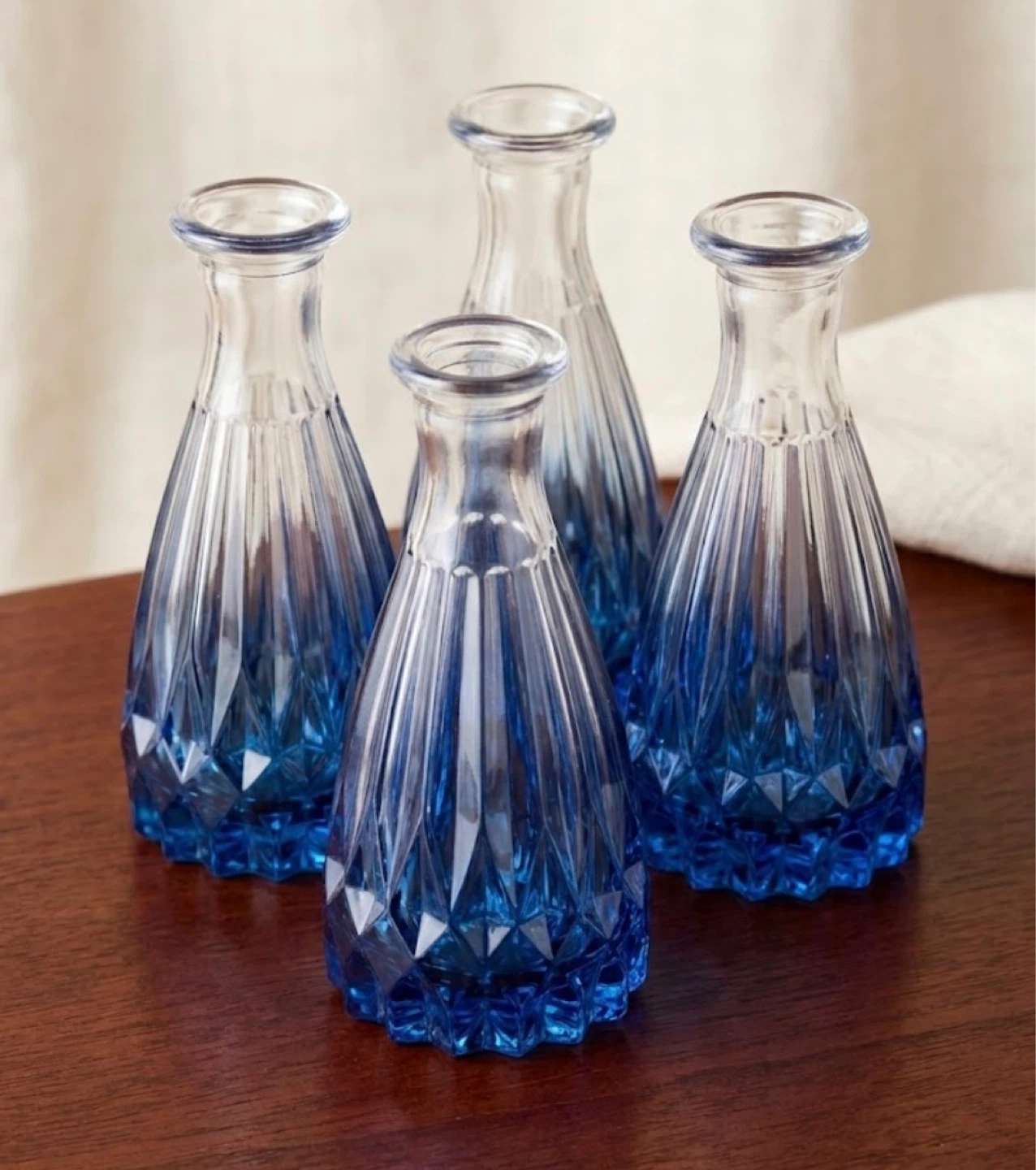 Set of 4 Blue Glass Bud Vases
