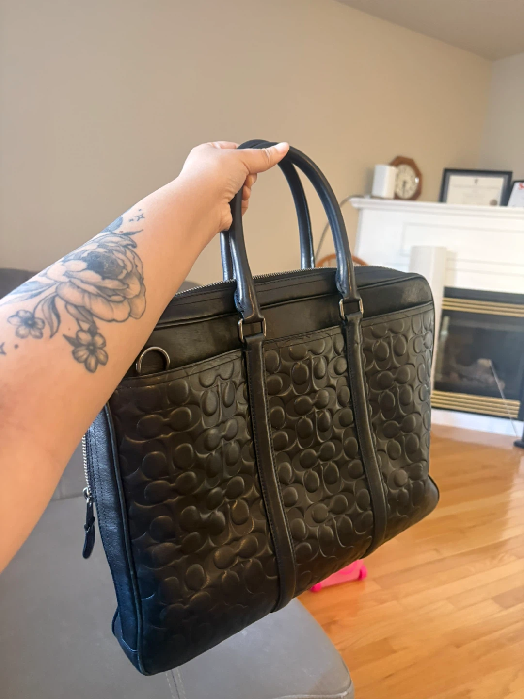 Black Coach Embossed Leather Briefcase - photo 2