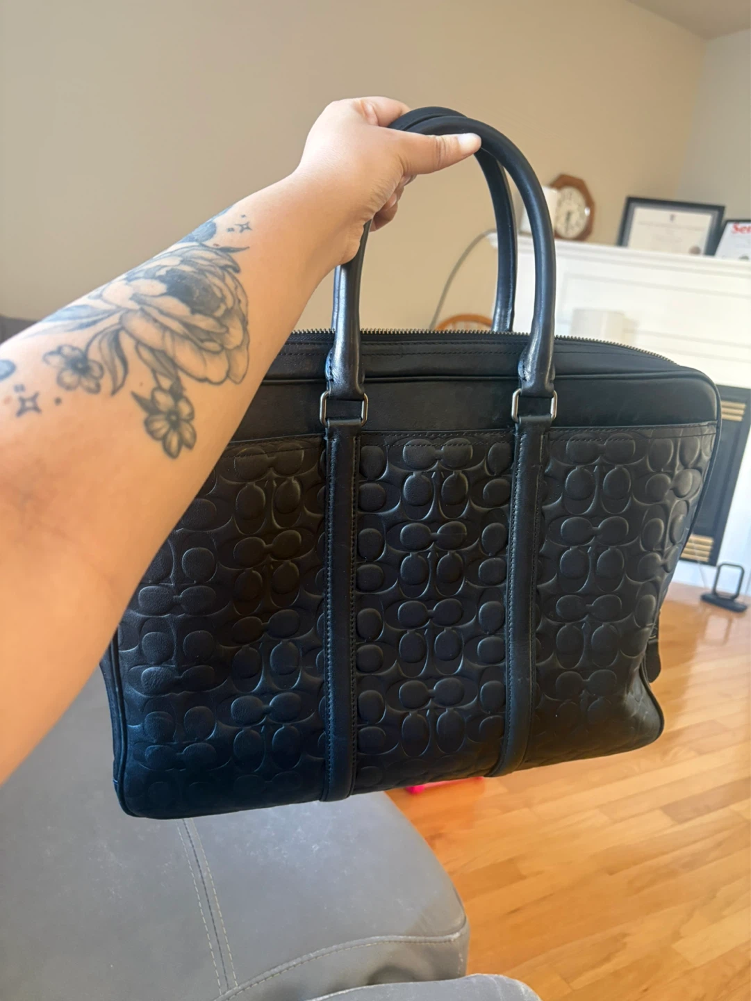 Black Coach Embossed Leather Briefcase