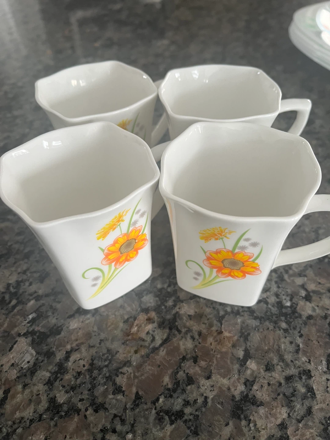 Set of 4 White Tea Cups with Floral Design