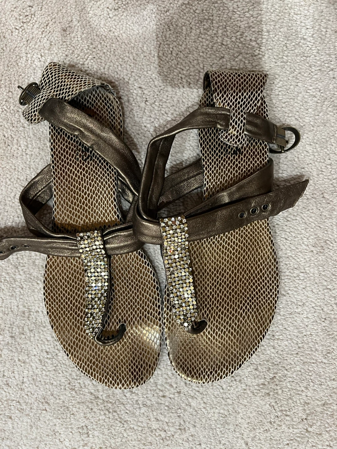 Bronze Gladiator Sandals with Rhinestones - photo 3