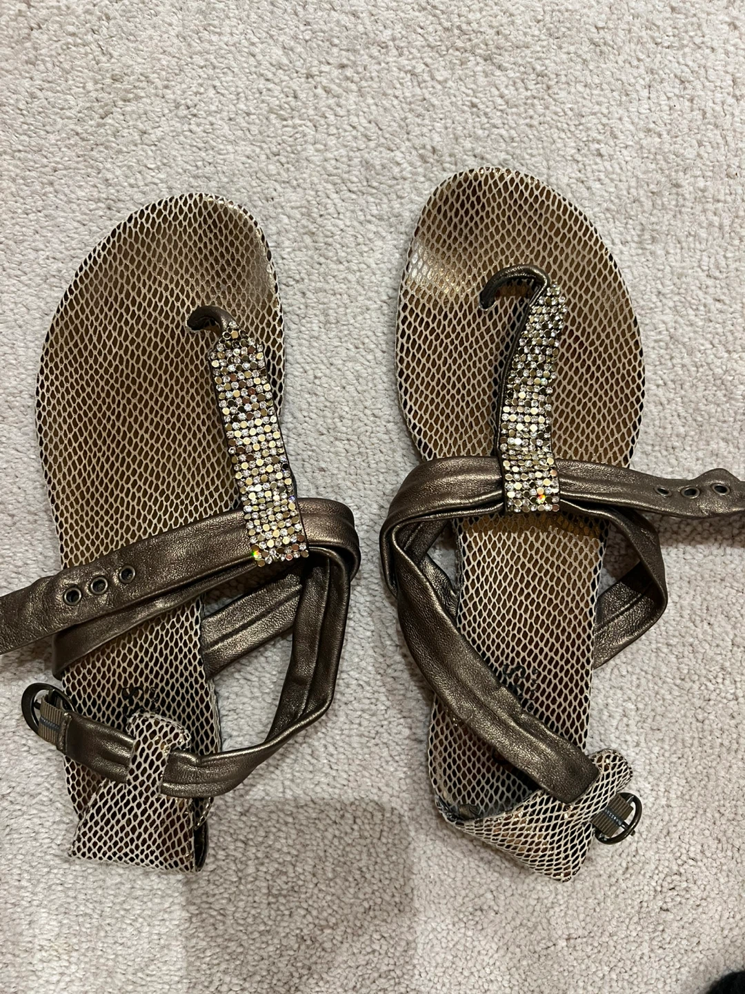 Bronze Gladiator Sandals with Rhinestones