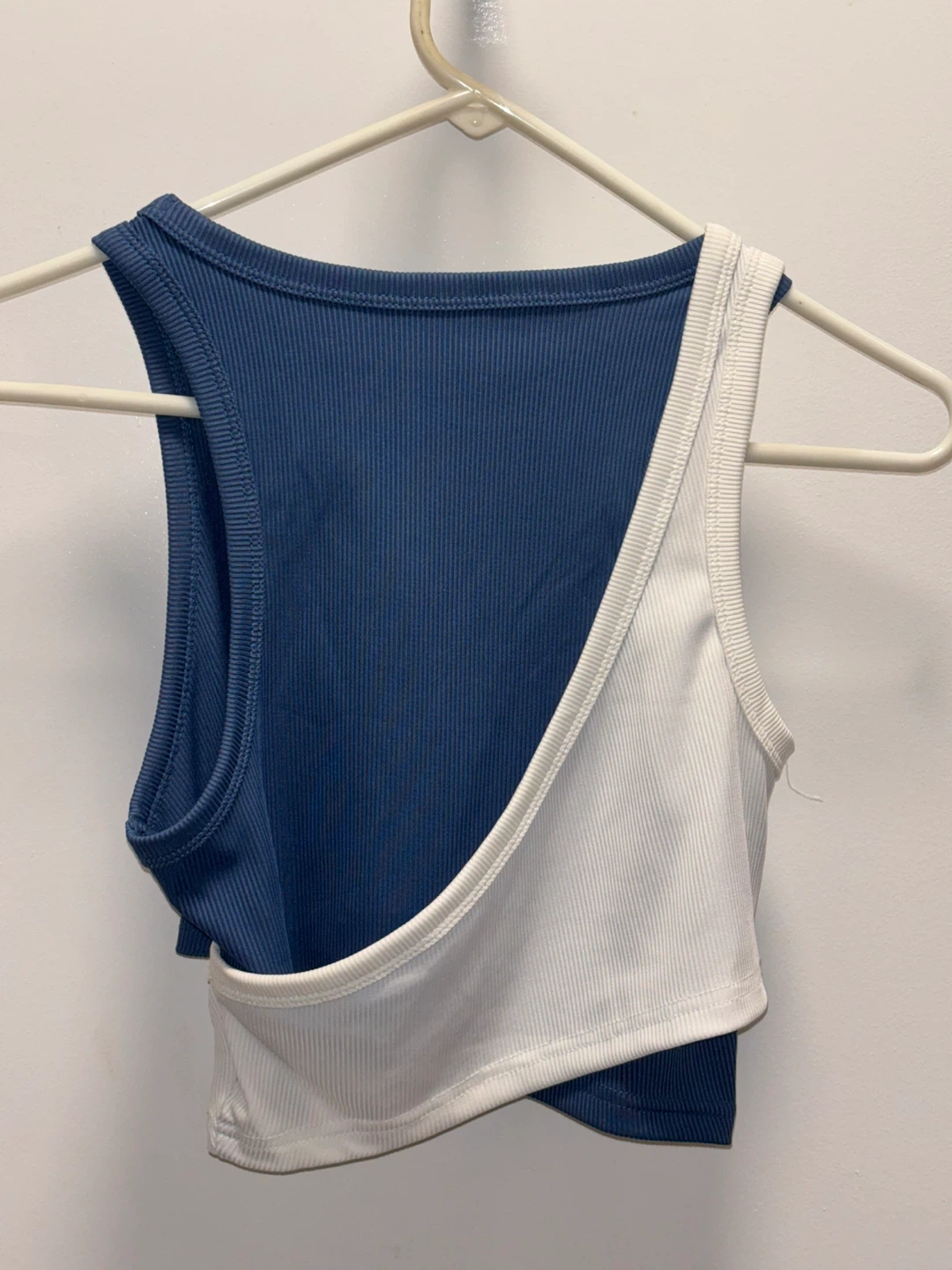 SHEIN Blue & White Two-Tone Ribbed Crop Tank Top - Size S - photo 2
