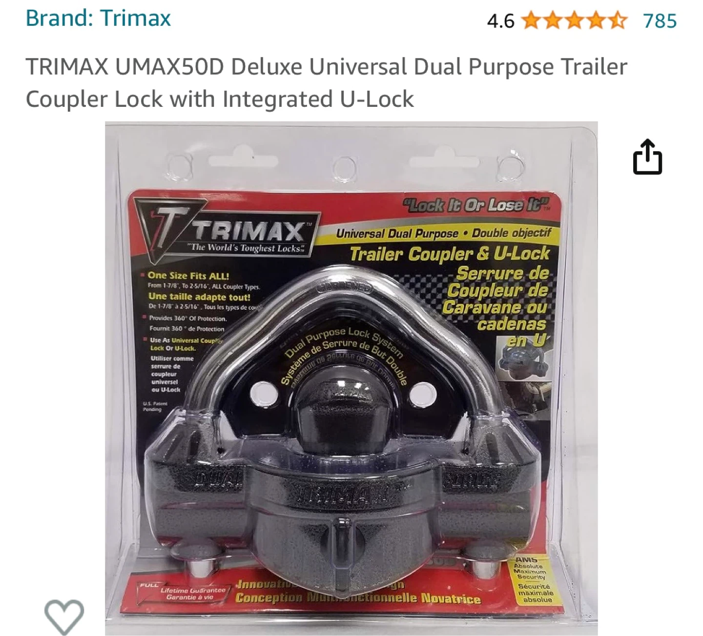 Tri-Max Universe UMax50D Trailer Lock