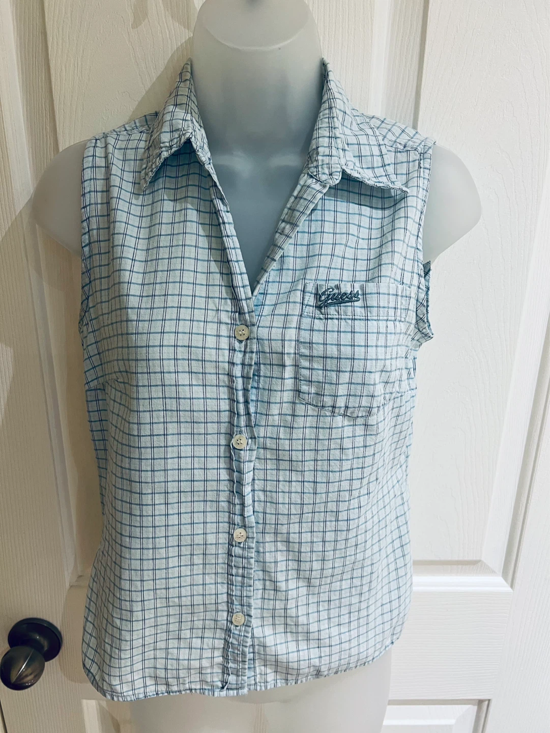 Guess Jeans Sleeveless Plaid Button-Up Shirt