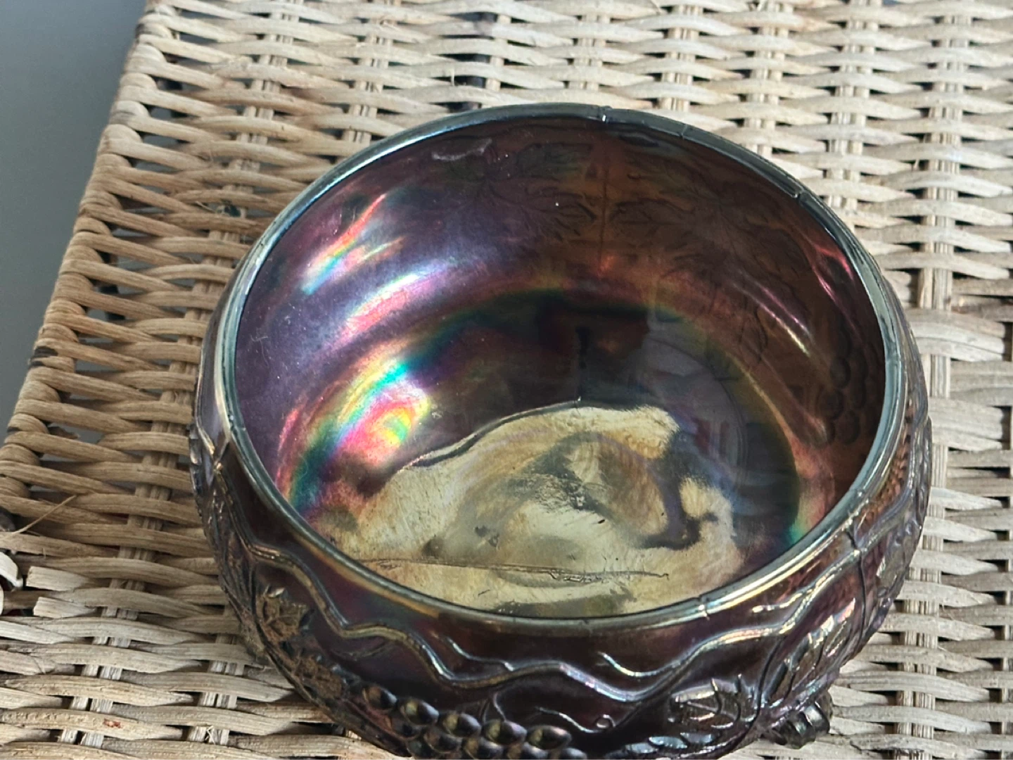 Fenton Grape and Cable Carnival Glass Fernery Bowl - photo 4