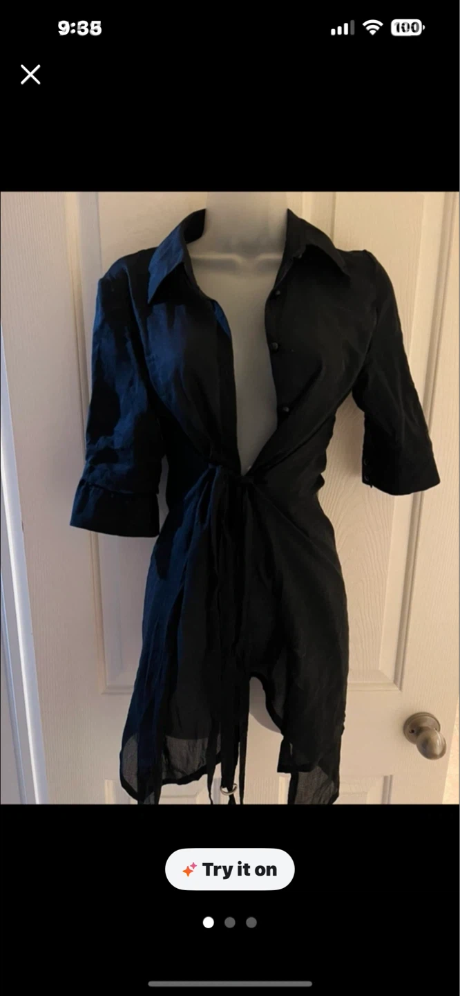 Kensie Pretty Black Button-Up Shirt Dress Size S