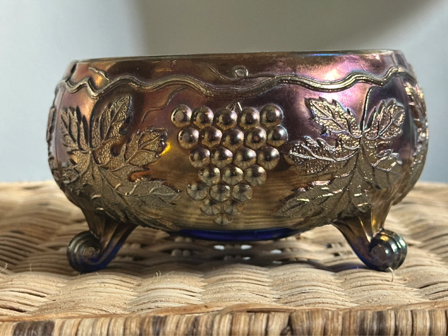Fenton Grape and Cable Carnival Glass Fernery Bowl