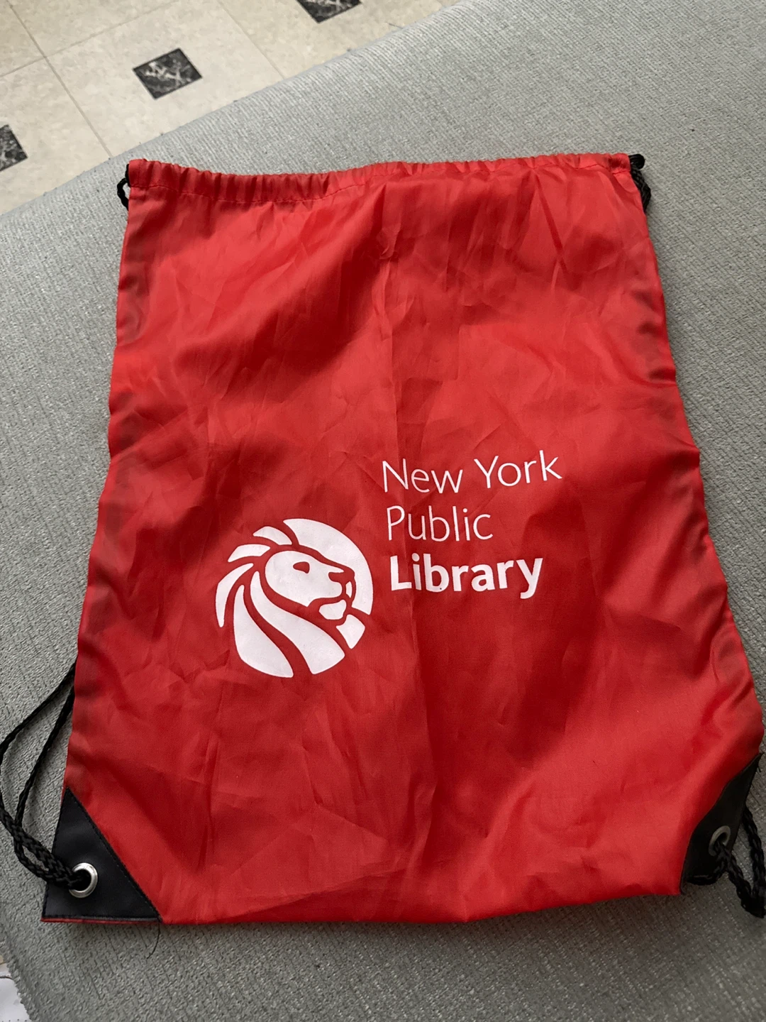 New York Public Library Red Drawstring Bag