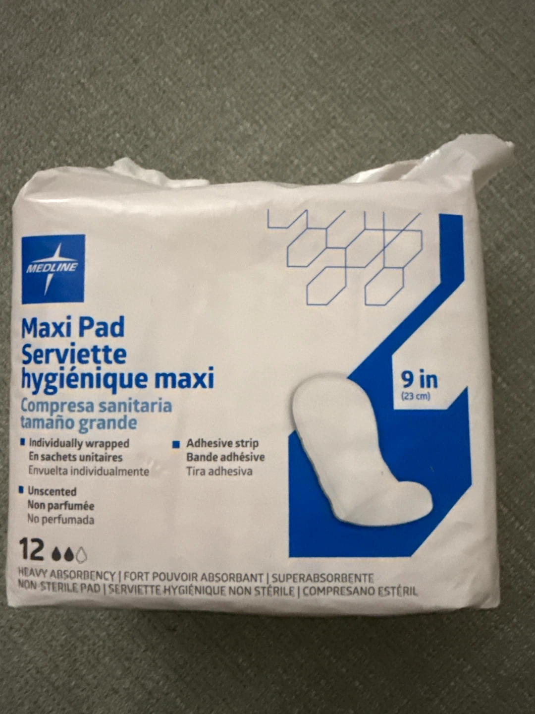 Medline Maxi Pad - 12 count, Unscented, 9 inch