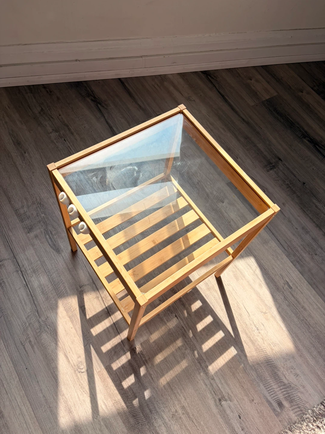 Bamboo Nightstand / Side Table with Glass Top