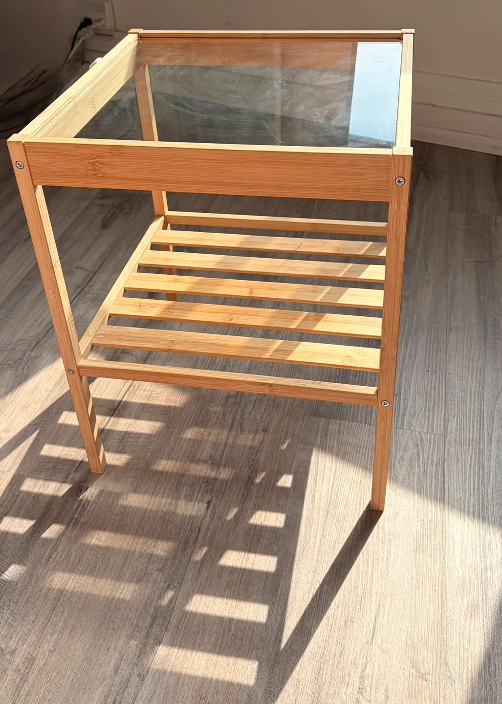 Bamboo Nightstand / Side Table with Glass Top - photo 2