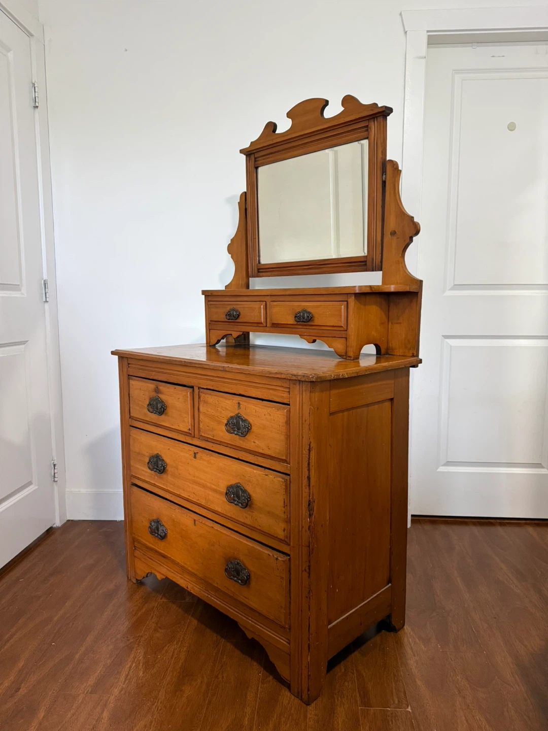 Antique Wooden Dresser with Mirror