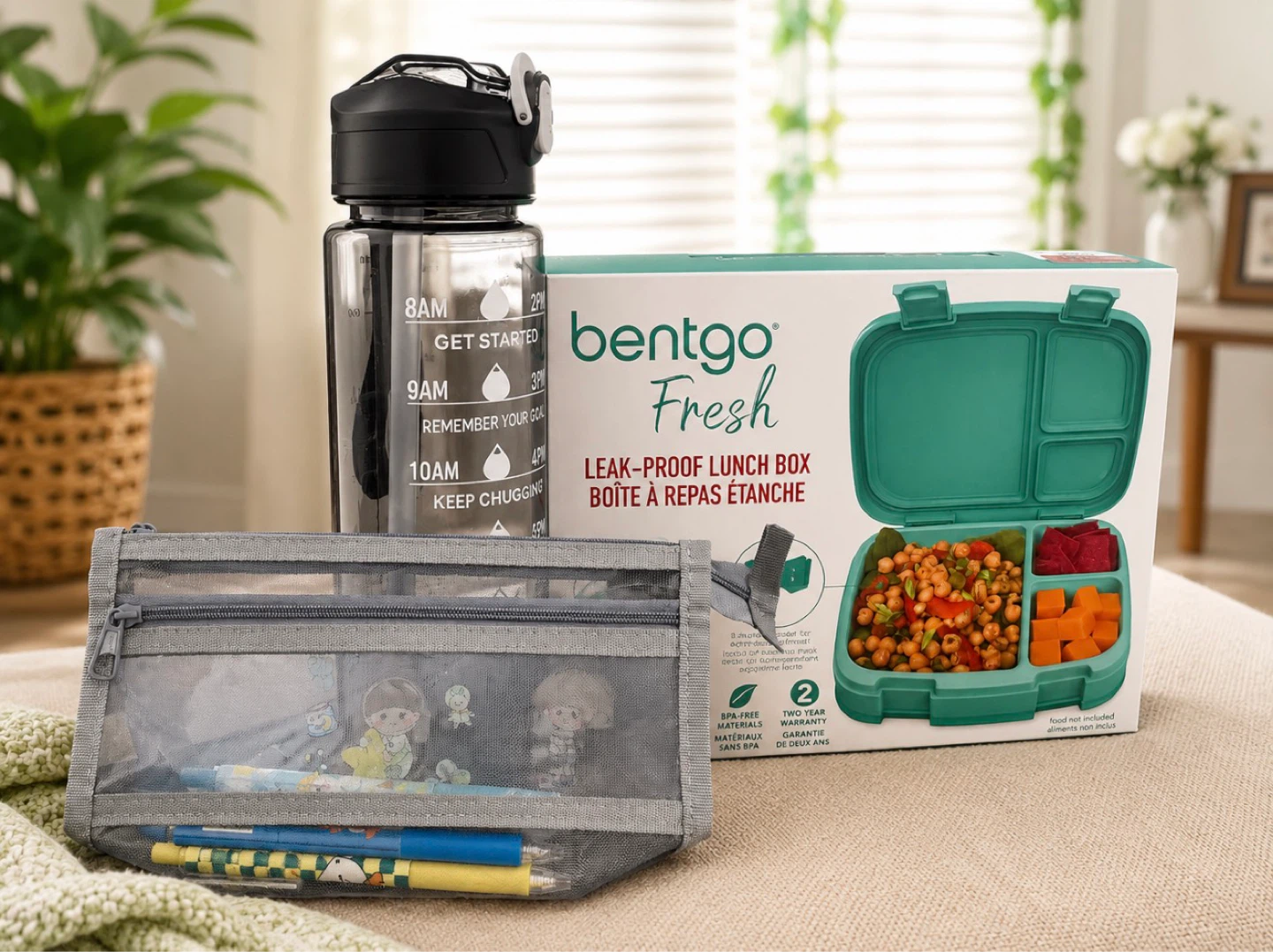 Bentgo Fresh lunchbox - Teal, water bottle, Pencil case