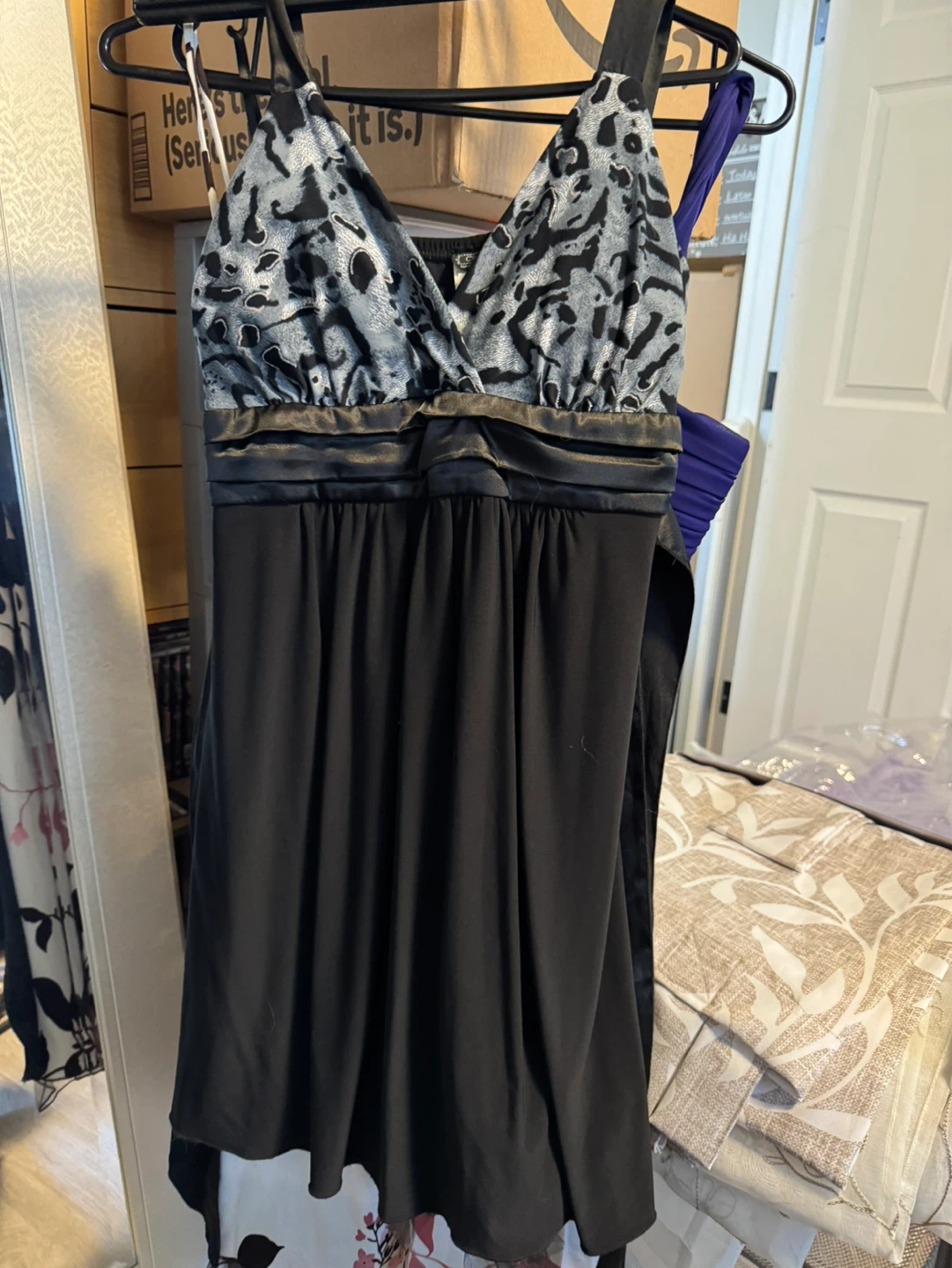 Women's Dresses - Purple, Black & Floral Print
