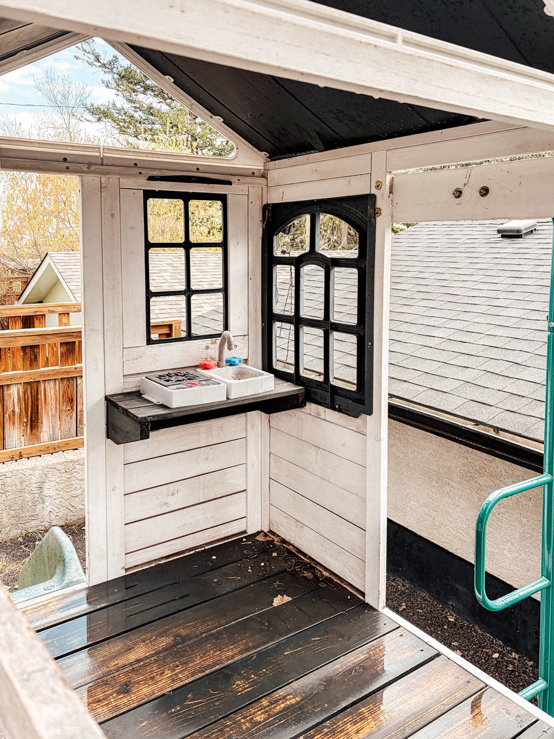 Wooden Outdoor Playhouse with Slide and Ladder - photo 3