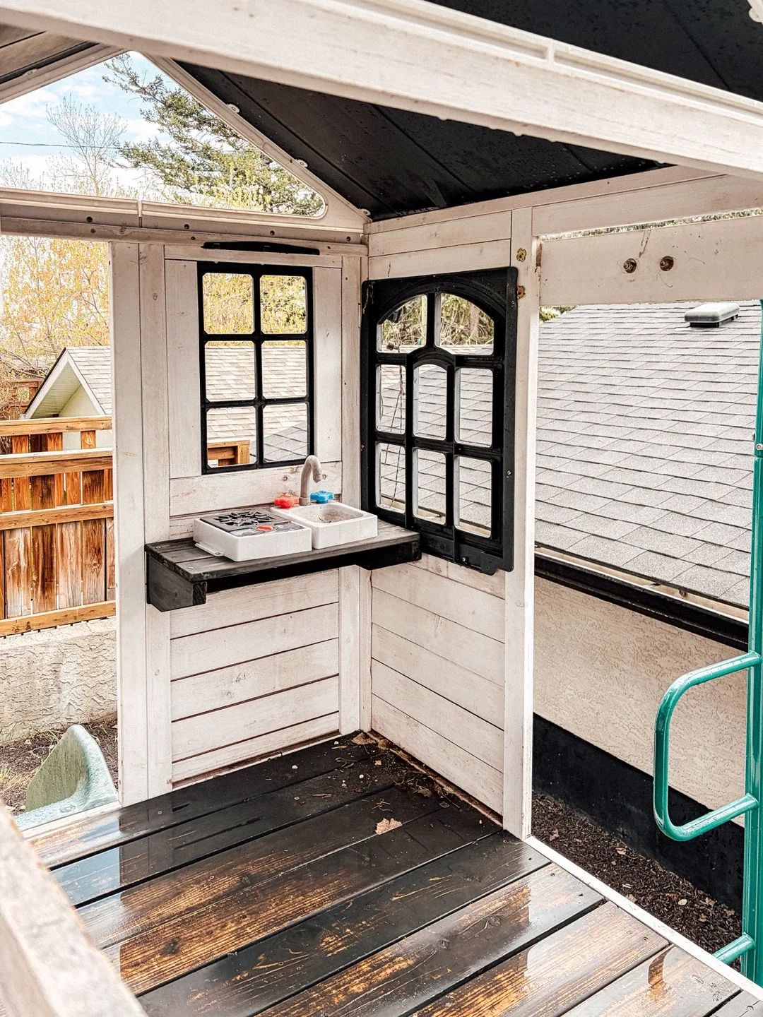 Wooden Outdoor Playhouse with Slide and Ladder - photo 3
