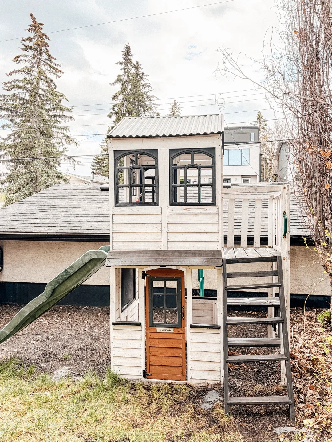 Wooden Outdoor Playhouse with Slide and Ladder - photo 2