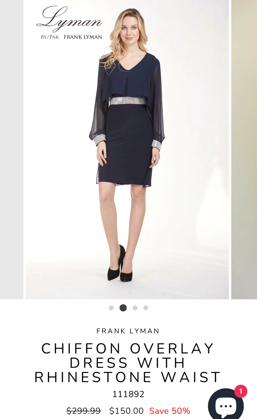 Frank Lyman Navy Chiffon Dress with Rhinestones - photo 5