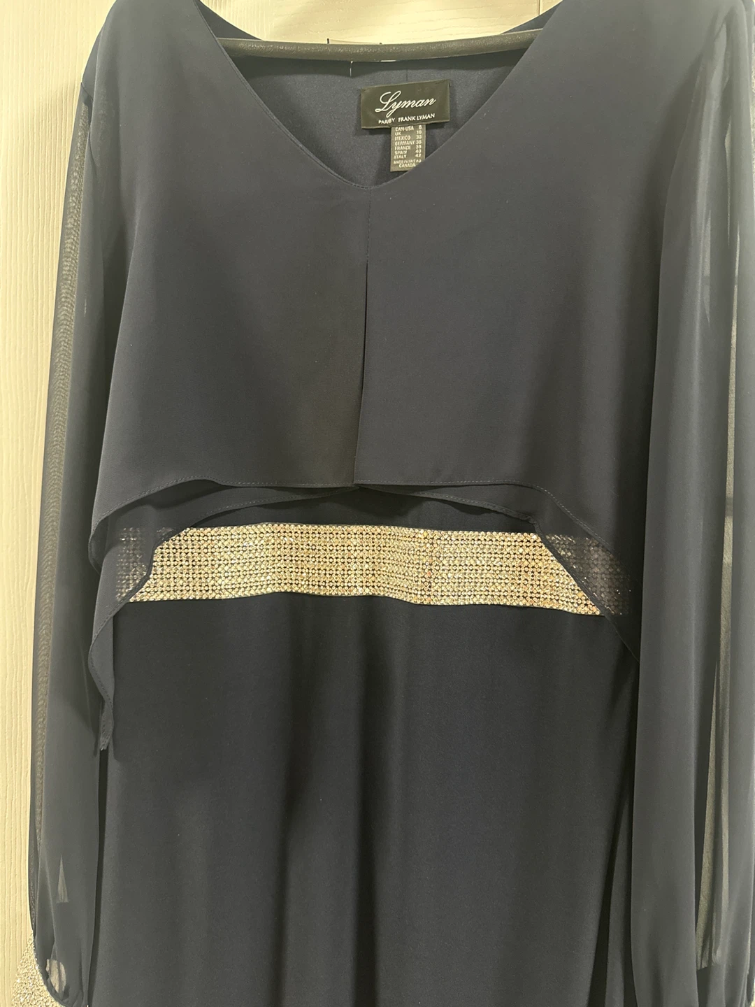 Frank Lyman Navy Chiffon Dress with Rhinestones - photo 3