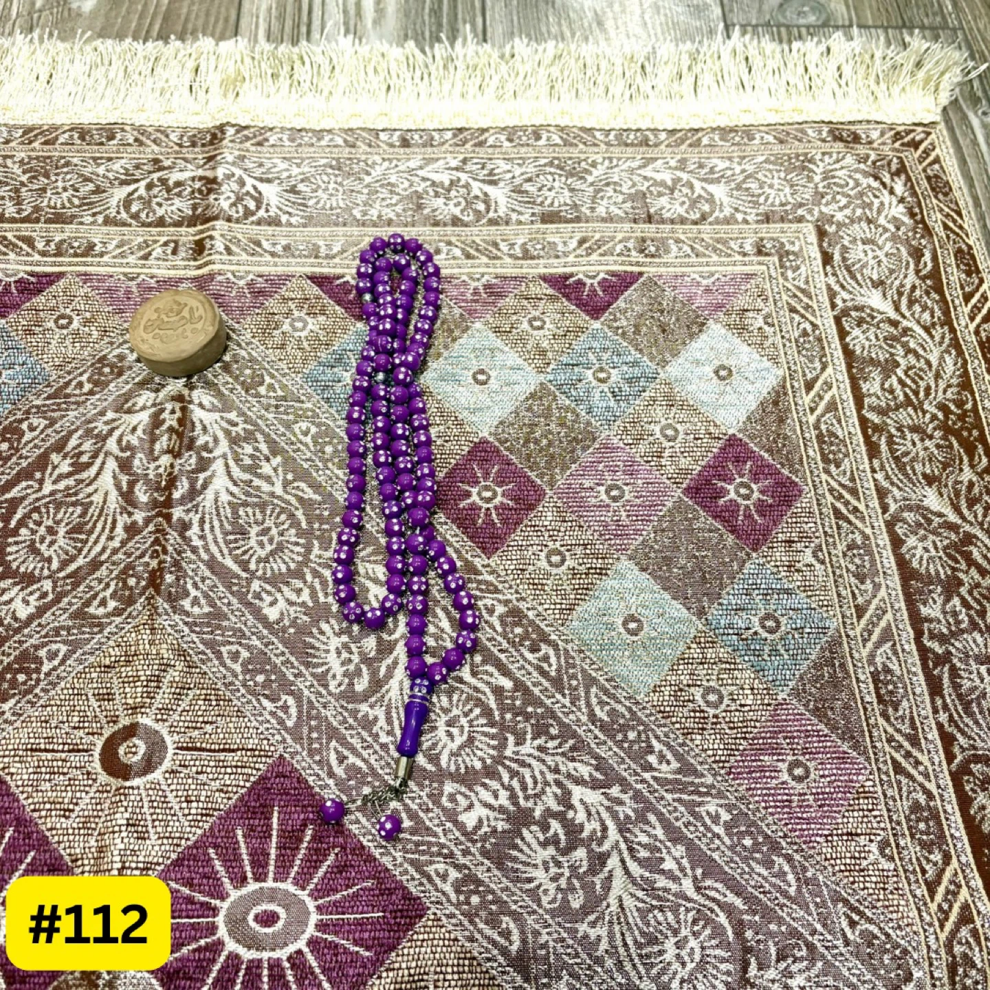 Purple Prayer Mat with Tassel and Tasbeeh and Turbah