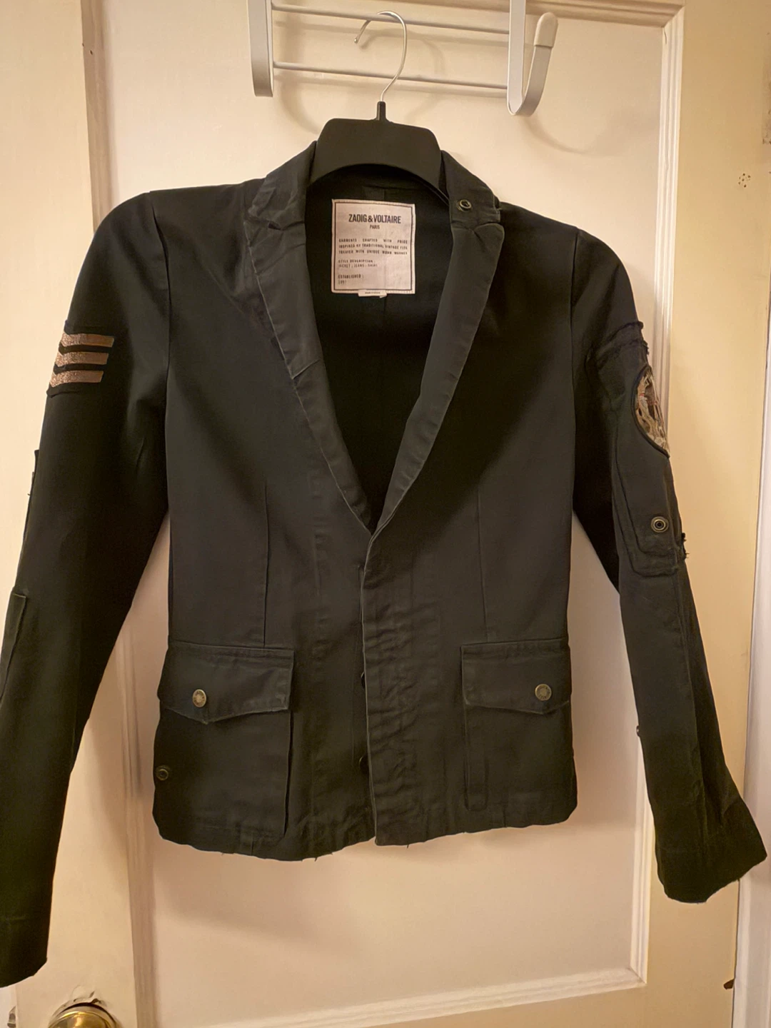 ZADIG & VOLTAIRE virginia grunge washed black military Jacket