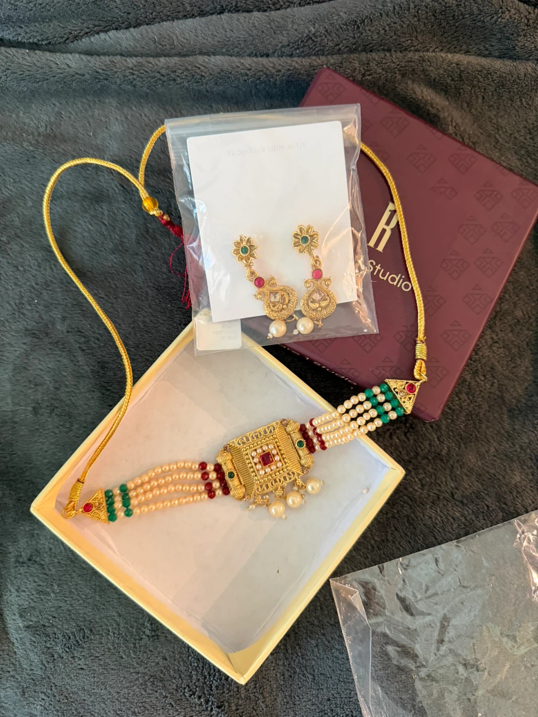 Gold Choker Necklace with Earrings Set
