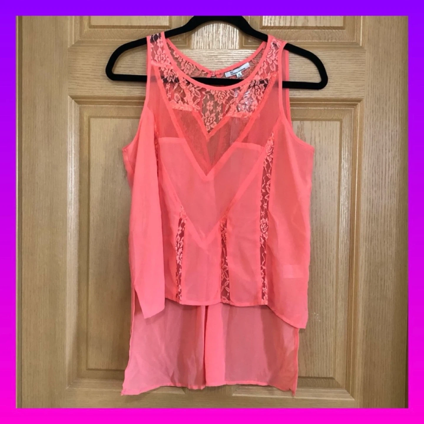 The Clothing Co Hi-Lo Sleeveless Top Coral Sheer Lace NWT Medium - photo 5