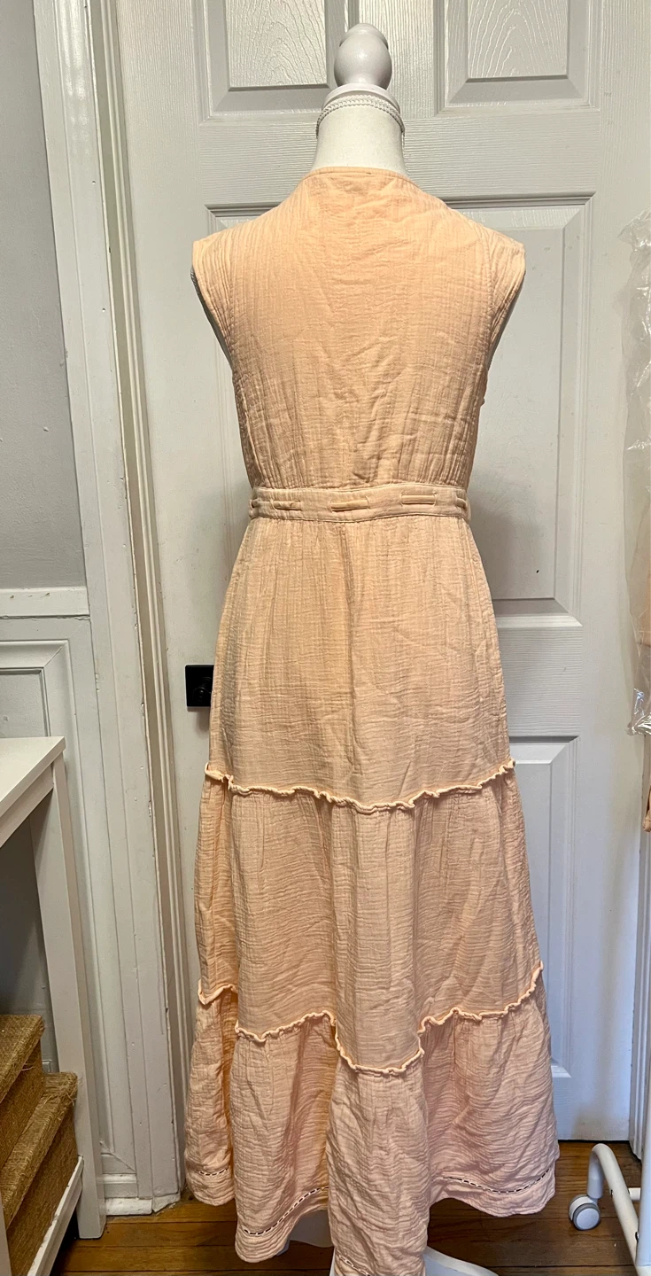 New Peach Tiered Maxi Dress with Tassel Tie - photo 2