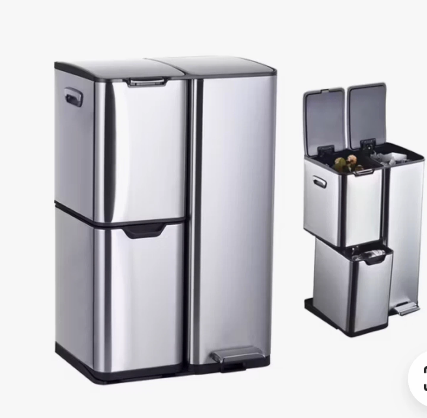 60L Multifunction Dual Compartment Stainless Steel Kitchen Bin