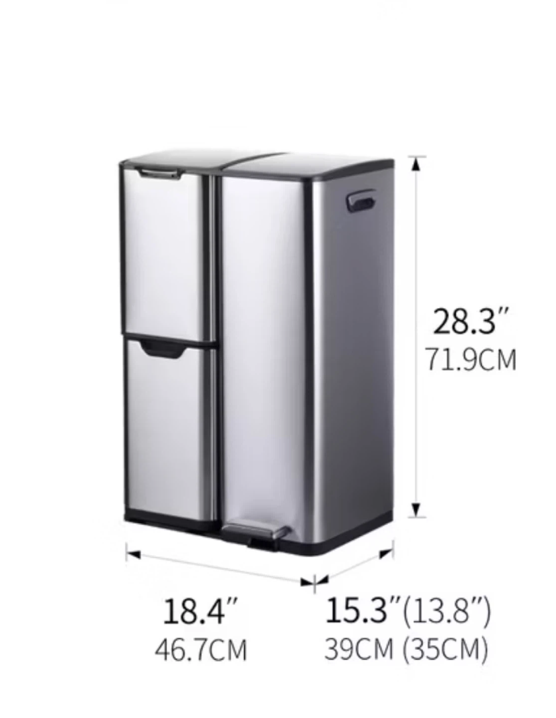 60L Multifunction Dual Compartment Stainless Steel Kitchen Bin - photo 2