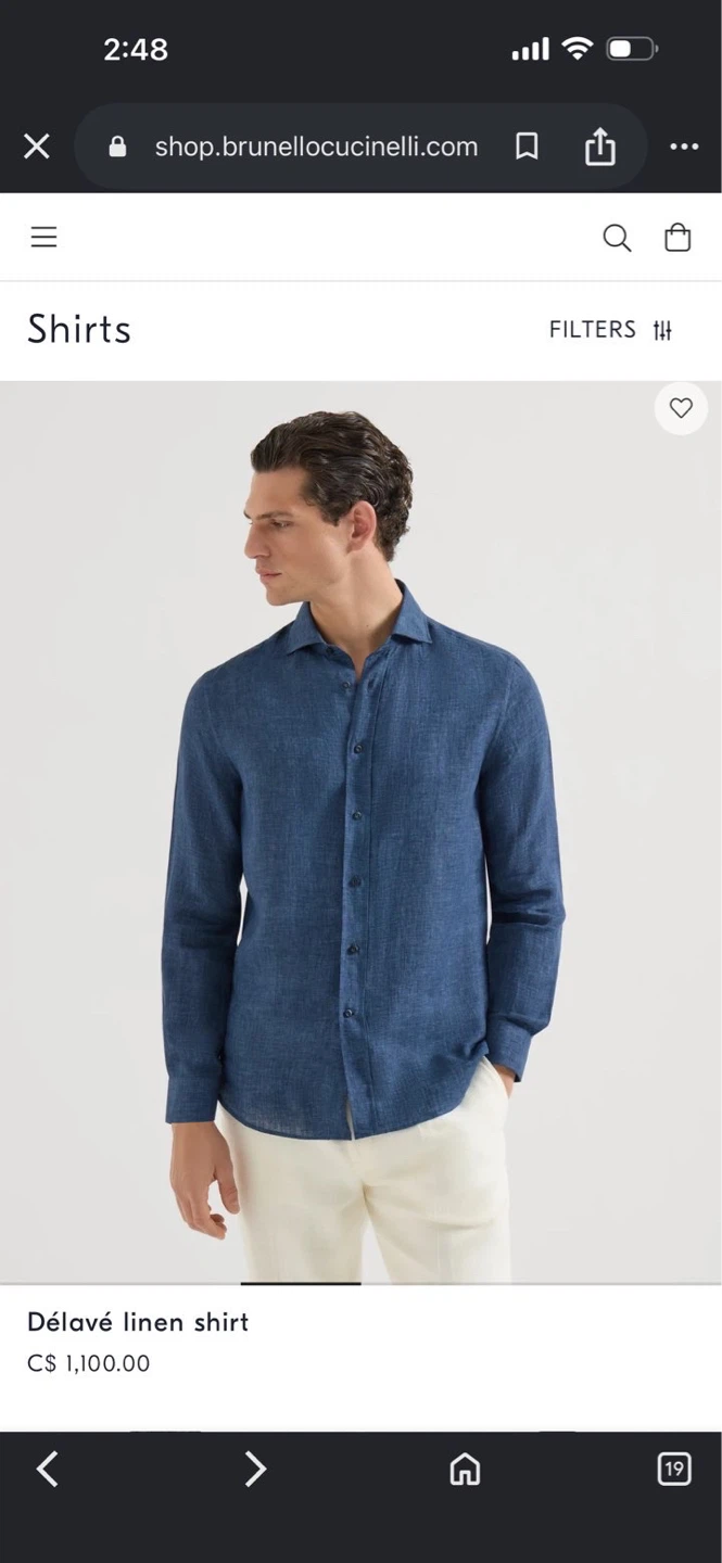 Brunello Cucinelli Easy Fit Linen Shirt - Size L - Navy - photo 3