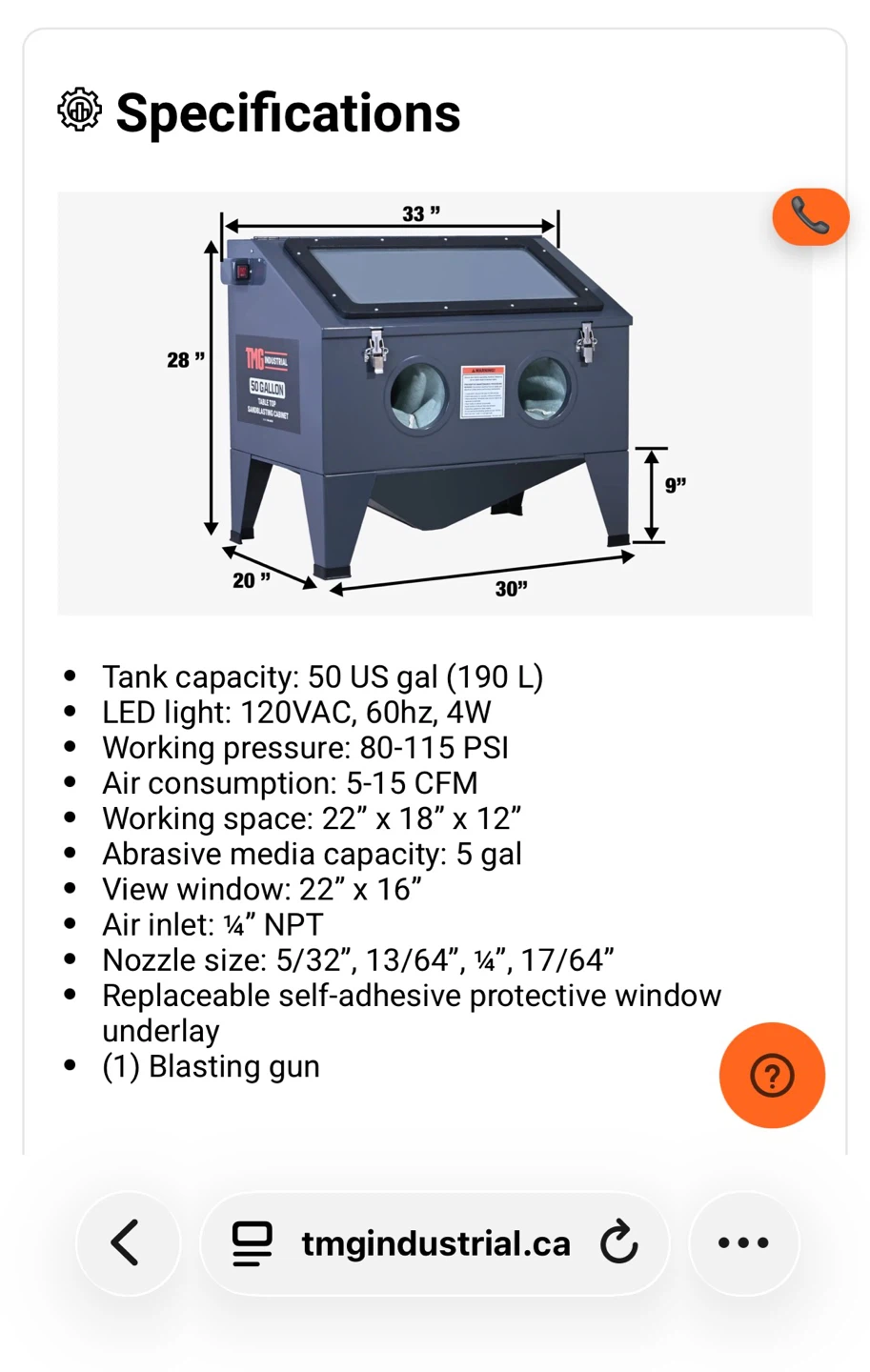 TMG Industrial 50 Gallon Tabletop Sandblaster