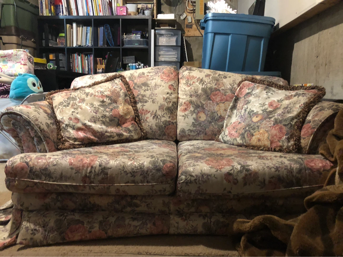 Floral Sofa with Wooden Legs