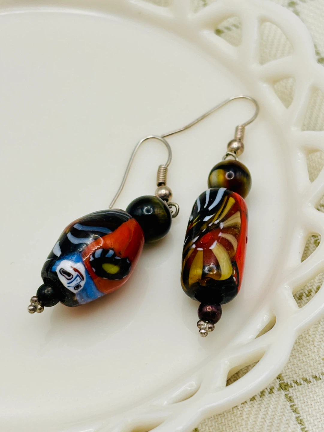 Handmade Murano Glass Bead Dangle Earrings