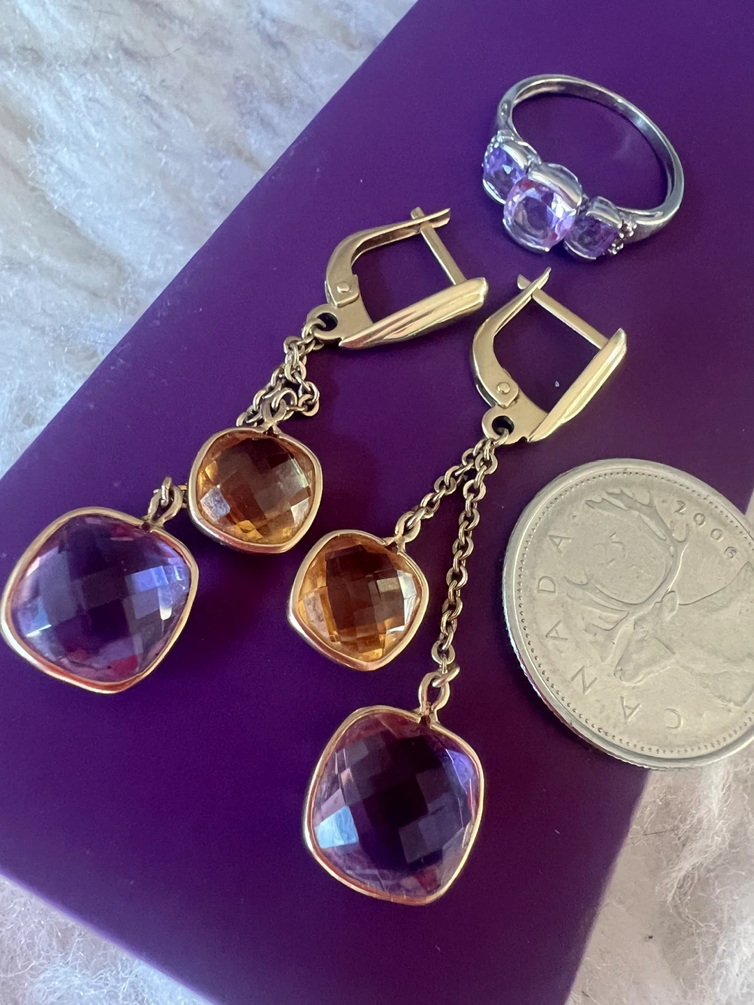 14 k Amethyst and Citrine earrings and 10 k amethyst ring - photo 2